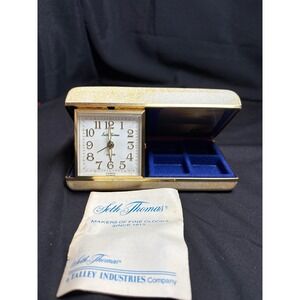 Seth Thomas Vintage Travel Alarm Clock Jewelry Valet Case Cream Gold Blue MCM
